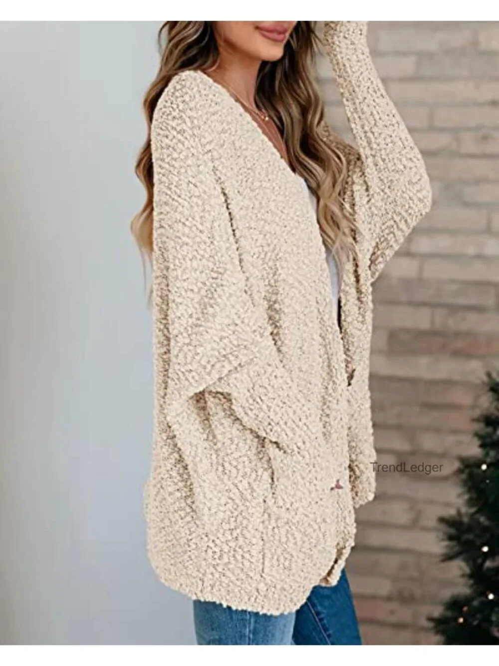 Oversized Chunky Popcorn Knit Cardigan Cozy Batwing Long Sleeve Open Front